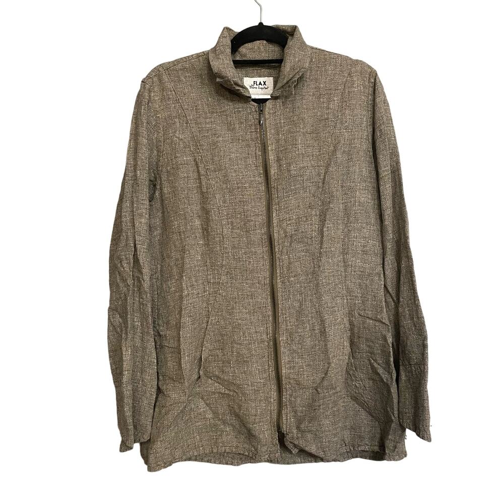 Flax Jacket 100% Linen Full Zip Lightweight‎ Size Medium Lagenlook Minimalist